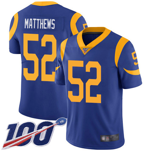 Los Angeles Rams Limited Royal Blue Men Clay Matthews Alternate Jersey NFL Football 52 100th Season Vapor Untouchable